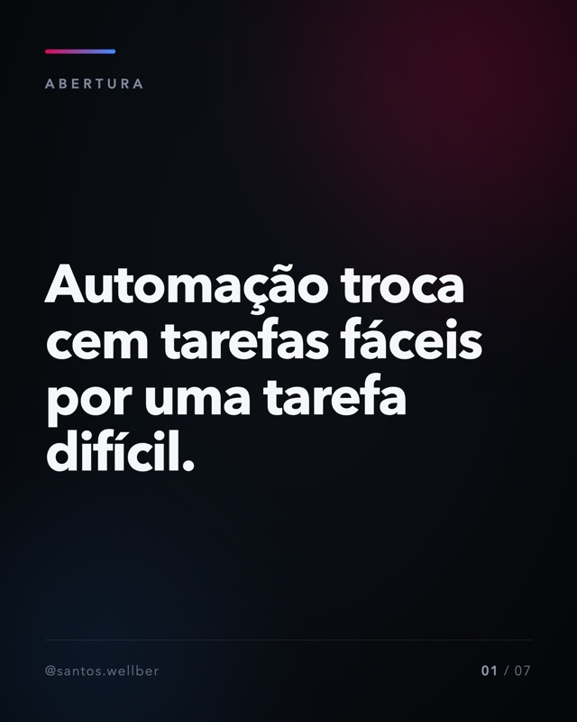 Capa do carrossel do Instagram: Automação troca cem tarefas fáceis por uma tarefa difícil.